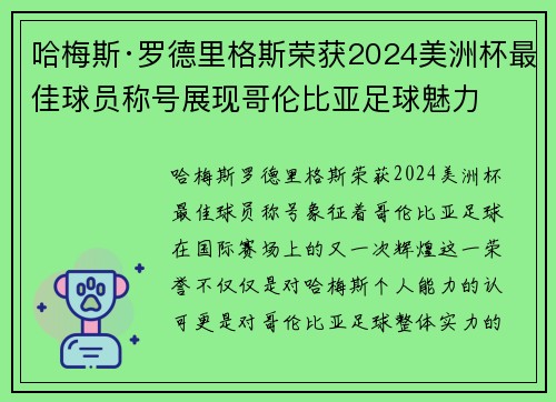 哈梅斯·罗德里格斯荣获2024美洲杯最佳球员称号展现哥伦比亚足球魅力
